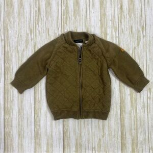 Zara Baby Green Quilted Knit Zip Cardigan Sweater